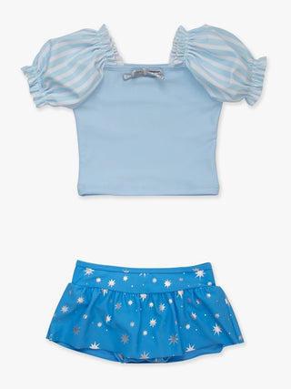 Glass Slipper Princess Puff Sleeve 2Pc Skirted Swimsuit