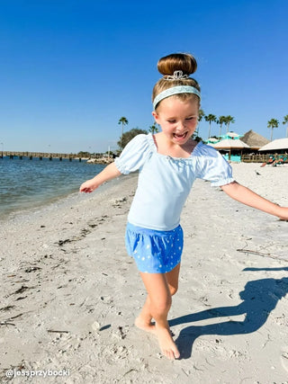 Glass Slipper Princess Puff Sleeve 2Pc Skirted Swimsuit