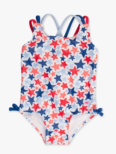 Rufflebutts Shimmer Star Spangled Cross-Back 1Pc Swimsuit