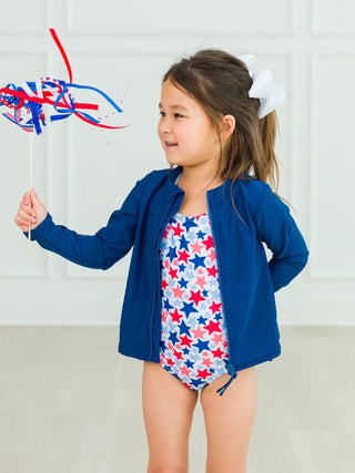 Rufflebutts Shimmer Star Spangled Cross-Back 1Pc Swimsuit