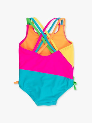 Neon Color Block Cross-Back 1Pc Swimsuit