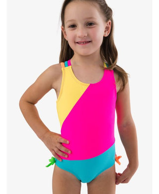 Neon Color Block Cross-Back 1Pc Swimsuit