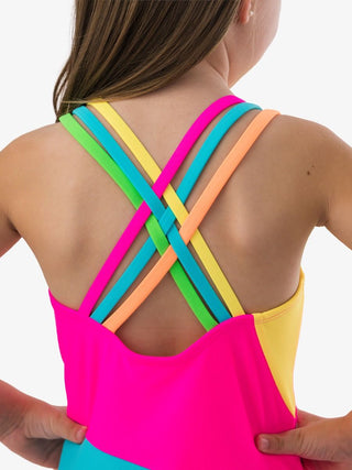Neon Color Block Cross-Back 1Pc Swimsuit