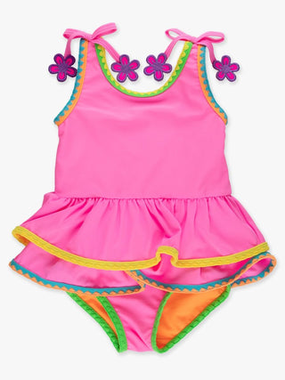 Neon Pink Crochet Detail Peplum 1Pc Swimsuit