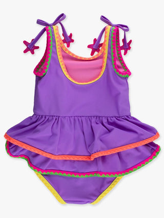 Neon Purple Crochet Detail Peplum 1Pc Swimsuit