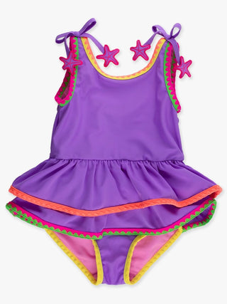 Neon Purple Crochet Detail Peplum 1Pc Swimsuit