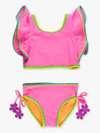 Neon Pink Crochet Detail Butterfly Tankini