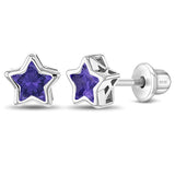 SS Classic CZ Birthstone Solitaire Stars Screw Back Earrings