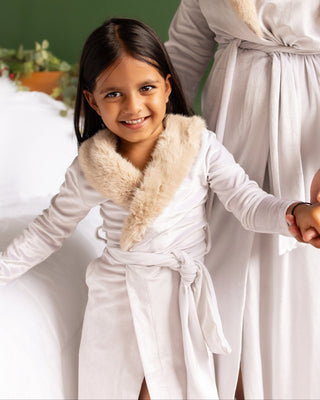 Sugar Bee Mini Eleanor fur trimmed robe in cafe au lait
