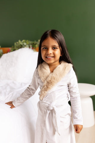 Sugar Bee Mini Eleanor fur trimmed robe in cafe au lait, additional view