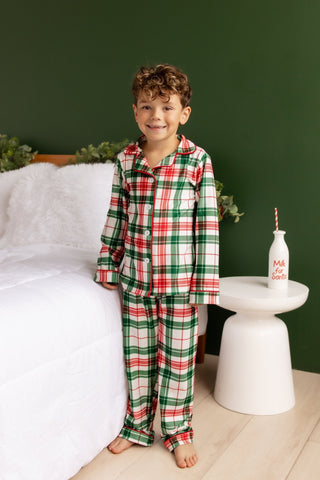 Sugar Bee Christmas plaid button down pajamas, additional view