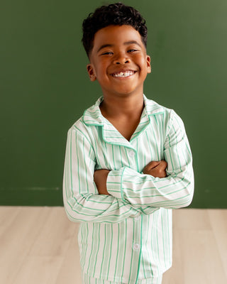Sugar Bee green stripe button down pajamas