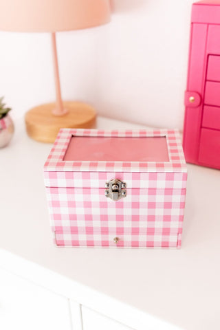 Sugar Bee pink gingham musical jewelry box, additional view