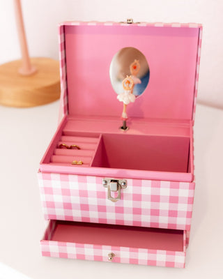 Sugar Bee pink gingham musical jewelry box