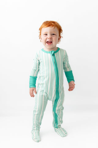 Sugar Bee green stripe zippy pajamas, additional view