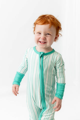 Sugar Bee green stripe zippy pajamas, additional view