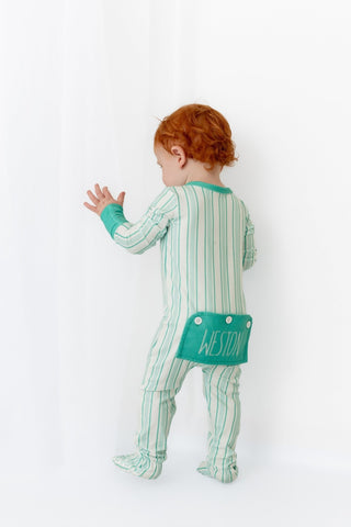 Sugar Bee green stripe zippy pajamas, additional view