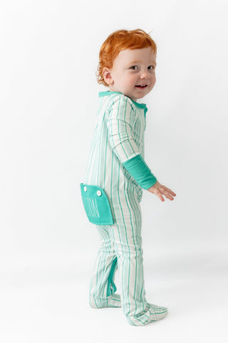 Sugar Bee green stripe zippy pajamas, additional view