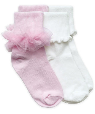 Jefferies Socks Ruffle Lace and Ripple Edge Turn Cuff Socks-2 Pair