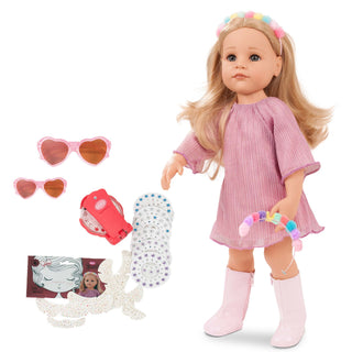 Götz Hannah Be My Mini Me doll in party dress with sunglasses