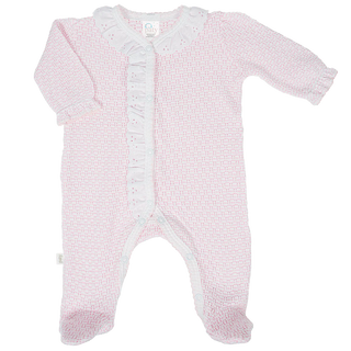 L/S Eyelet Trim Footie- Pink