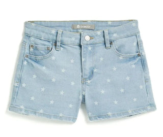 Tractr Star Print Denim Shorts with Frayed Hem