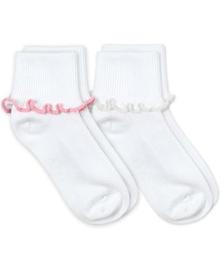 Jefferies Socks Ripple Edge Smooth Toe Turn Cuff Socks 2 Pair Pack - Pink/White