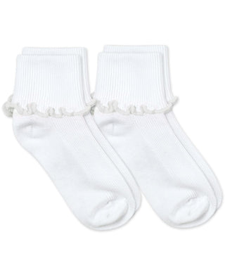 Jefferies Socks Ripple Edge Smooth Toe Turn Cuff Socks 2 Pair Pack - White/White