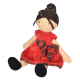 Brown Haired Plush Christmas Doll with Red/Plaid Dress