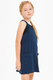 Solid Cotton Mini Dress with Inner Romper - Navy