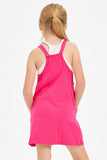 Solid Cotton Mini Dress with Inner Romper - Hot Pink
