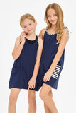 Solid Cotton Mini Dress with Inner Romper - Navy