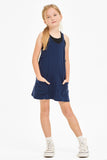 Solid Cotton Mini Dress with Inner Romper - Navy