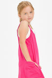 Solid Cotton Mini Dress with Inner Romper - Hot Pink