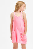Solid Cotton Mini Dress with Inner Romper - Neon Pink