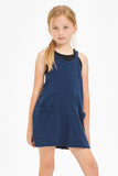 Solid Cotton Mini Dress with Inner Romper - Navy