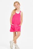 Solid Cotton Mini Dress with Inner Romper - Hot Pink