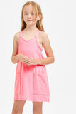 Solid Cotton Mini Dress with Inner Romper - Neon Pink