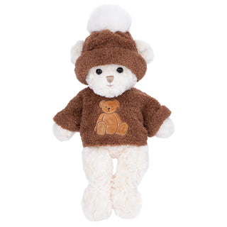 Bukowski Bears River white plush bear in brown sweater and beanie