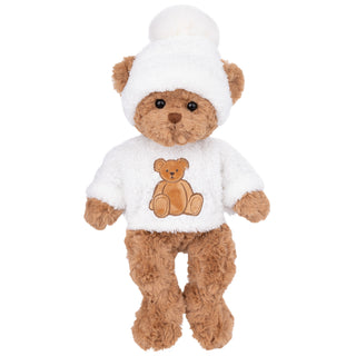 Bukowski Bears Hunter brown plush bear in white sweater and beanie