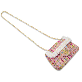 Pink tweed kids purse with pearls