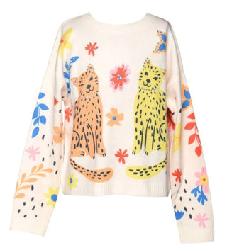 Twin Cat Knit Pullover - Ivory Multi