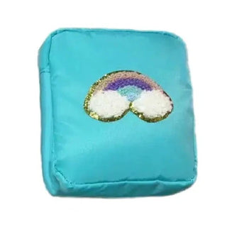 Nylon Varsity Pouch - Teal Rainbow Chenille Patch
