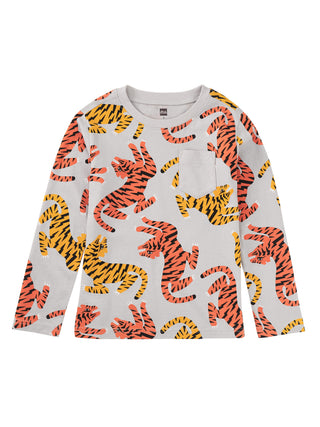 Tea Collection Long Sleeve Printed Pocket Tee- Lightning Tiger