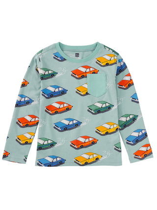Tea Collection Long Sleeve Printed Pocket Tee- Vintage Cars