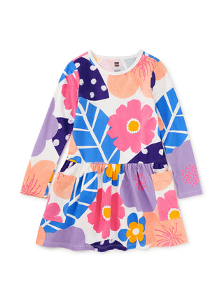 Tea Collection Long Sleeve Pocket Dress - Oversized Cherry Blossoms