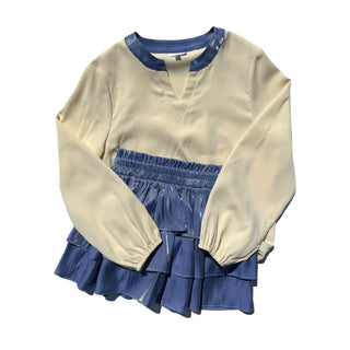 Pleat Collection Milly Top - Cream/Blue