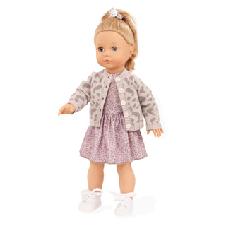 Götz Precious Day Girl Jessica 18 inch doll in lilac leopard dress