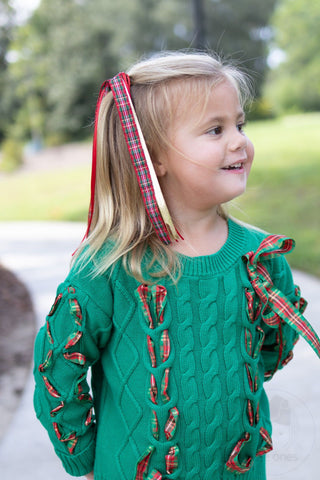 Wee Ones Christmas Plaid and Metallic Streamer Hair Clip, worn
