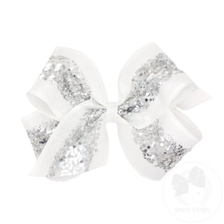 Wee Ones King Linen and Sequin Hair Bow - Silver